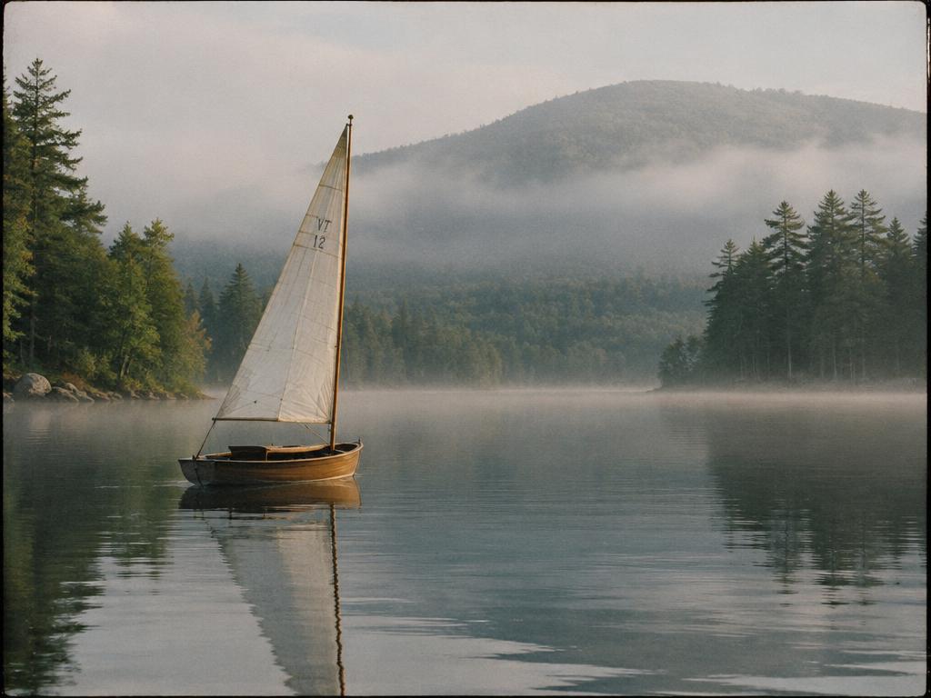 Sailboat on a misty Vermont lake